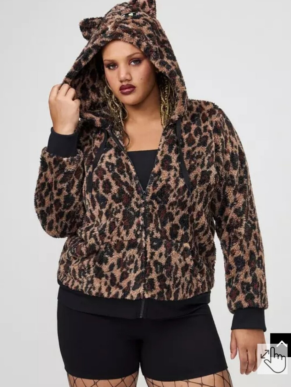 🆕️🐱 TORRID FUZZY CAT LEOPARD PRINT ZIP UP HOODIE🐱